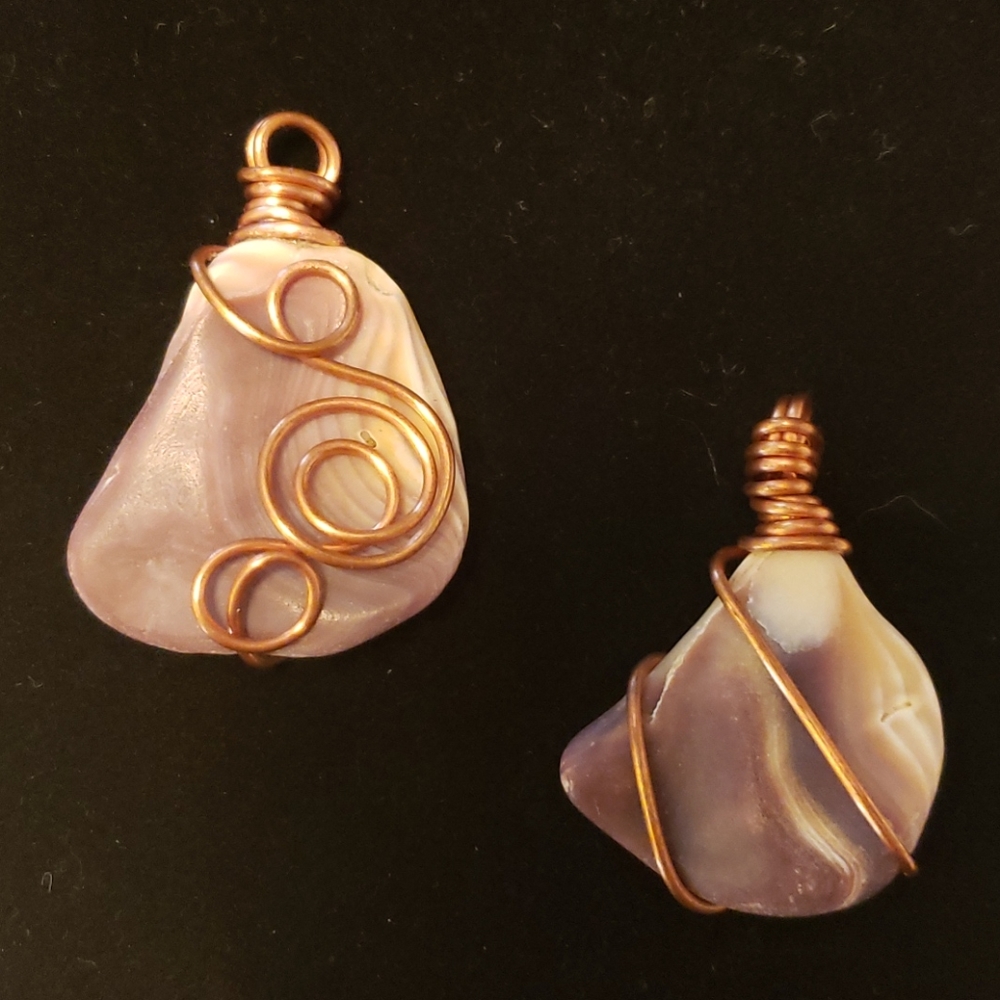 Handmade Wire Wrapped Wampum (Purple) Sea Shells